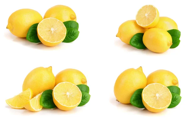 Lemon with leaf isolated on white background. Set or collection — Stock Photo, Image