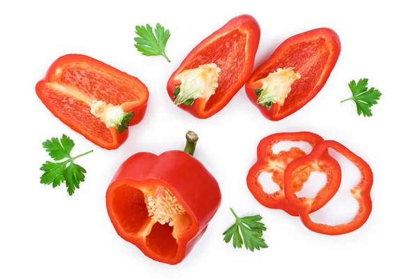 Rode zoete paprika geïsoleerd op een witte achtergrond. Bovenaanzicht. Plat leggen — Stockfoto