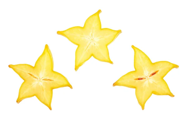 Carambole ou tranche étoile-fruit isolé sur fond blanc. Vue de dessus. Pose plate — Photo