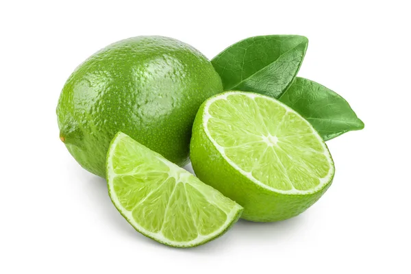 Limoen met de helft en blad van geïsoleerde op witte achtergrond — Stockfoto