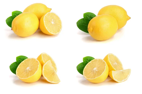 Lemon with leaf isolated on white background. Set or collection — Stock Photo, Image