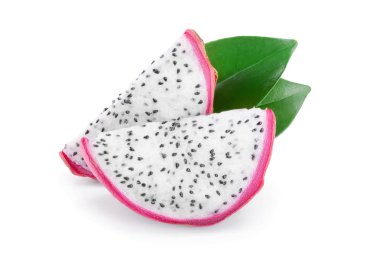 Olgun Dragon meyve, Pitaya ya da Pitahaya dilim beyaz arka plan üzerinde meyve sağlıklı kavramı izole