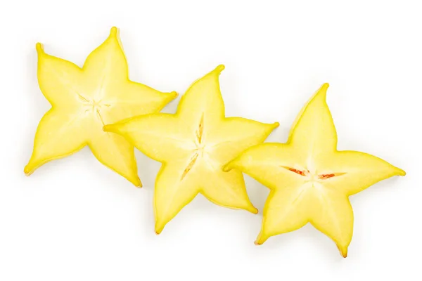 Carambole ou tranche étoile-fruit isolé sur fond blanc. Vue de dessus. Pose plate — Photo