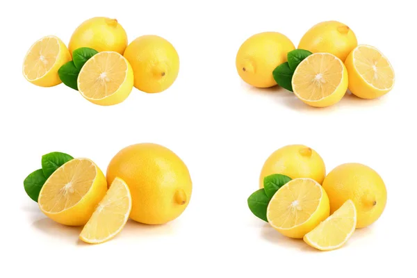 Limone con foglia isolata su fondo bianco. Set o collezione — Foto Stock