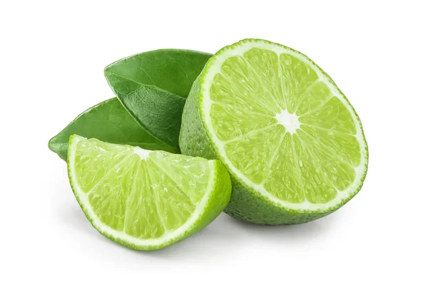 Half lime with leaves isolated on white background — Stock Photo, Image