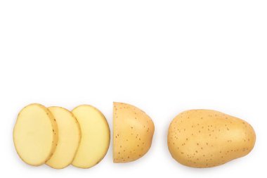 Genç patates beyaz arka plan üzerinde izole. Hasat yeni. Üst te. Düz döşeme, Set veya toplama