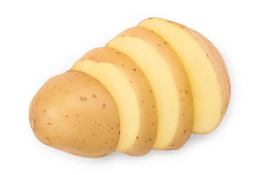 Genç patates, beyaz arka planda izole edilmiş. Yeni hasat. Üst Manzara. Düz yatıyordu
