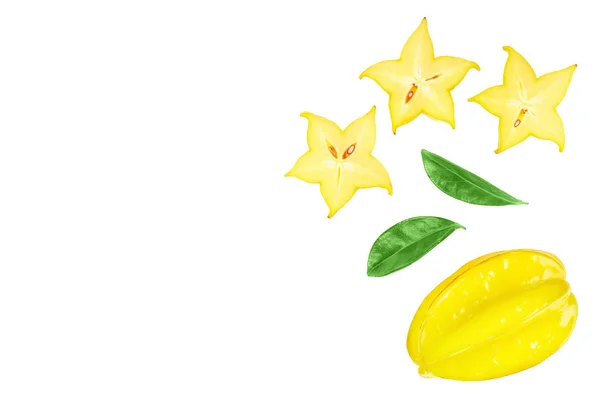 Carambola or star-fruit isolated on white background with copy space for your text. Top view. Flat lay — Stock Photo, Image