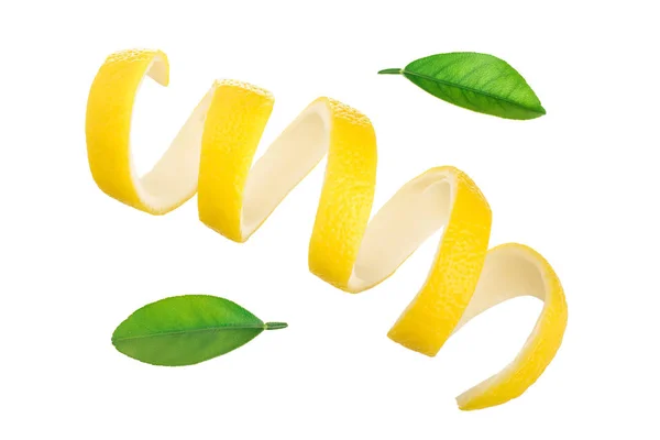 Lemon peel with leaf isolated on white background without a shadow. Healthy food — Stock Photo, Image