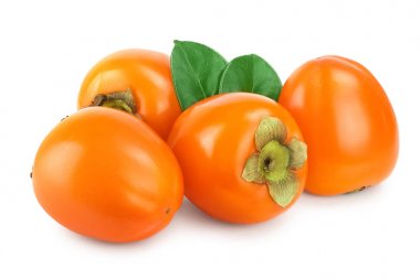 Trabzon hurması meyve beyaz arka plan yakın çekim izole yaprakları ile