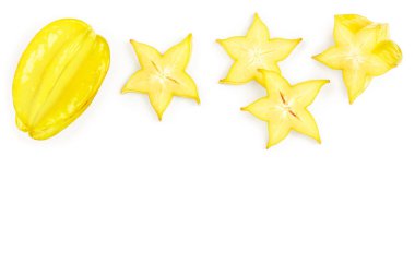 Carambola veya star-meyve kopya alanı metniniz için beyaz zemin üzerine izole. Üstten Görünüm. Düz yatıyordu