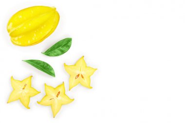 Carambola veya star-meyve kopya alanı metniniz için beyaz zemin üzerine izole. Üstten Görünüm. Düz yatıyordu