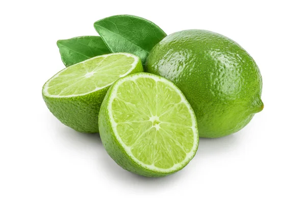 Lime with half and leaf isolated on white background — Stock Photo, Image