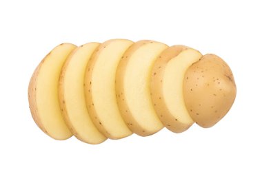 Genç patates, beyaz arka planda izole edilmiş. Yeni hasat. Üst Manzara. Düz yatıyordu