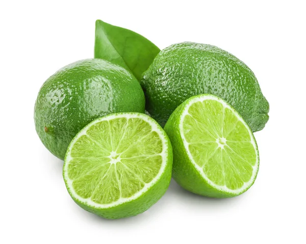 Lime with half and leaf isolated on white background — Stock Photo, Image