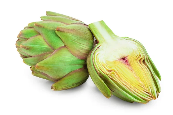 Fresh Artichokes and half isolated on white background closeup — Stock Photo, Image