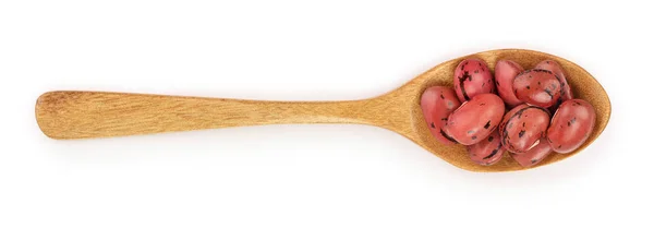Brown kidney bean in wooden spoon isolated on white background. Top view. Flat lay — Stock Photo, Image