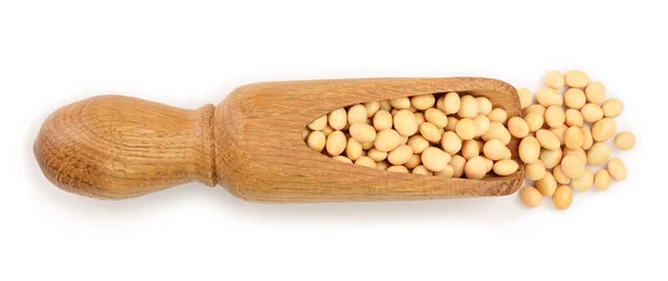 白色背景上的木铲中的大豆 — 图库照片