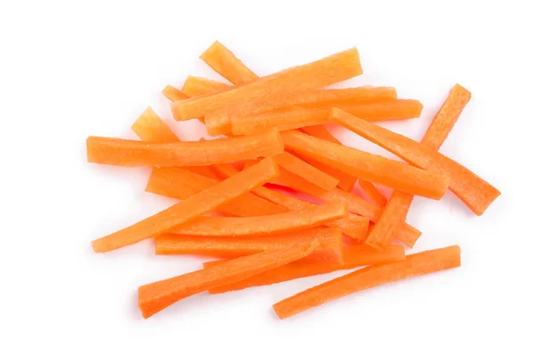 Fresh shredded carrots isolated on white background, Top view. Flat lay — Stock Photo, Image