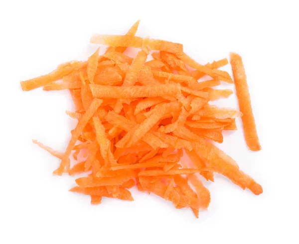 Fresh shredded carrots isolated on white background, Top view. Flat lay — Stock Photo, Image