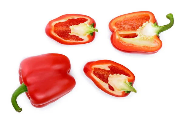 Red sweet bell pepper isolated on white background. Top view. Flat lay — Stock Photo, Image