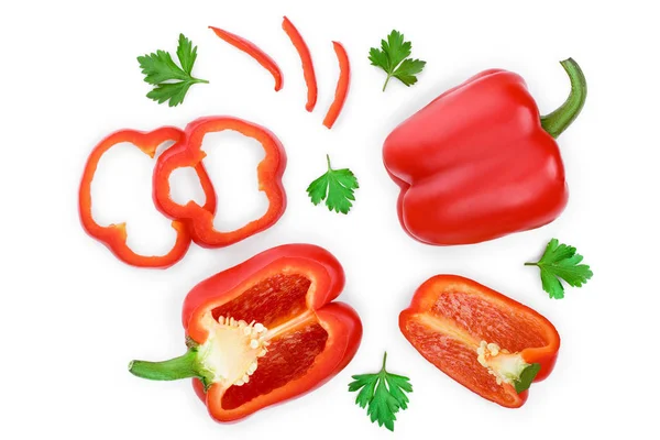 Rode zoete paprika geïsoleerd op een witte achtergrond. Bovenaanzicht. Plat leggen — Stockfoto