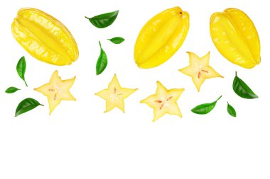 Carambola veya star-meyve kopya alanı metniniz için beyaz zemin üzerine izole. Üstten Görünüm. Düz yatıyordu