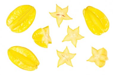 Carambola veya yıldız-meyve beyaz arka planda izole. Üst görünüm. Düz yatma