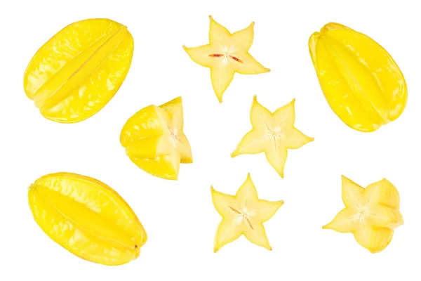 Карамбола или звезда фрукты изолированы на белом фоне. Вид сверху. Плоский лежал — стоковое фото