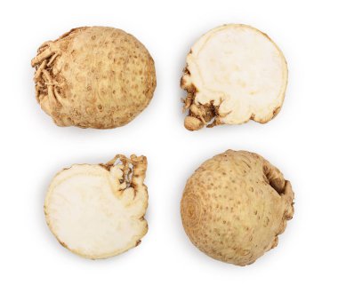 Taze kereviz kökü beyaz arka plan izole. Üst te. Düz yatıyordu. Ayarlama veya toplama