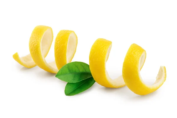 Lemon peel with leaf isolated on white background. Healthy food — Stock Photo, Image