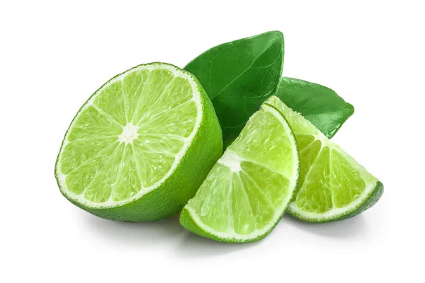 Half lime with leaves isolated on white background — Stock Photo, Image
