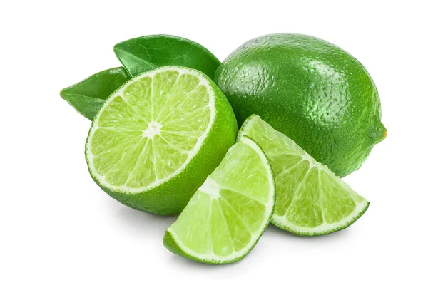 Limoen met de helft en blad van geïsoleerde op witte achtergrond — Stockfoto