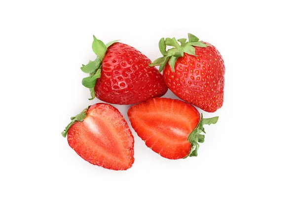 Erdbeeren isoliert auf weißem Hintergrund. Ansicht von oben. flache Verlegemuster — Stockfoto