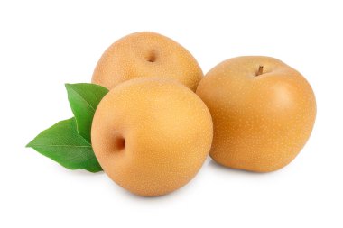 Beyaz arka plan üzerinde izole yaprak ile Taze asya armut