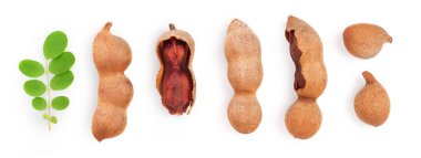 Beyaz arka plan üzerinde izole yaprak ve tohum ile Demirhindi meyve, Üst görünüm. Düz yatıyordu. Ayarlama veya toplama