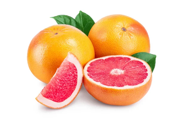 葡萄柚和片叶上孤立的白色背景 — 图库照片