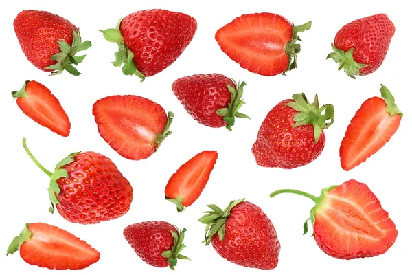 Φράουλες που απομονώνονται σε λευκό φόντο. Το Top view. Επίπεδη lay μοτίβο — Φωτογραφία Αρχείου