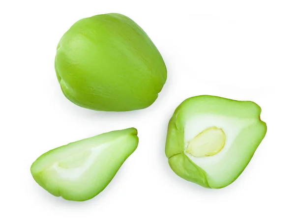 Φρεσκοφρεσκο λαχανικό ή μεξικάνικο αγγούρι που απομονώνεται σε λευκό φόντο. Κορυφαία προβολή. Επίπεδη ωοτοκίδα — Φωτογραφία Αρχείου