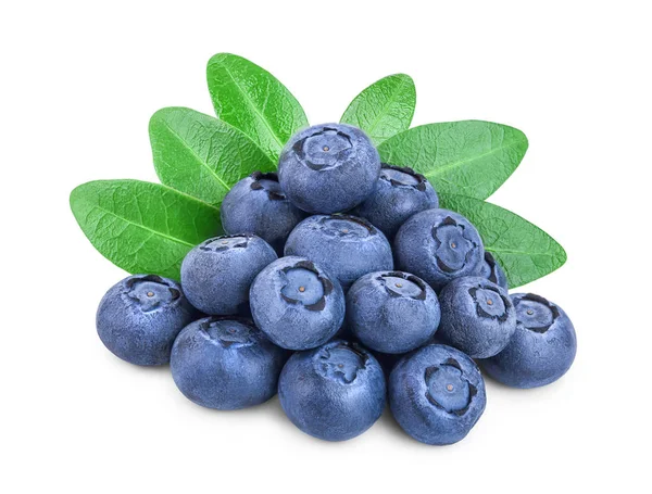 Fresh blueberry with leaves isolated on white background closeup — Stock Photo, Image