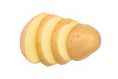 Genç patates, beyaz arka planda izole edilmiş. Yeni hasat. Üst Manzara. Düz yatıyordu