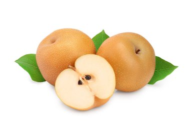 Beyaz arka plan üzerinde izole yaprak ile Taze asya armut