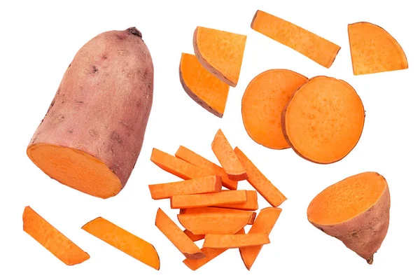 Sweet potato isolated on white background closeup. Top view. Flat lay. — Stock Photo, Image