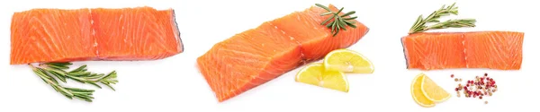 Филе лосося из красной рыбы с лимоном и розмарином изолированы на белом фоне. Вид сверху. Плоский лежал — стоковое фото
