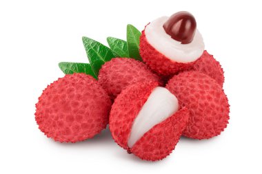 Lychee meyvesi kırpma yolu ve tam derinlik ile beyaz arkaplanda izole