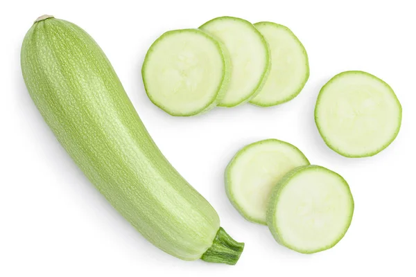 Zucchini eller märg isolerad på vit bakgrund med klippning väg och full skärpedjup. Högst upp. Platt äggläggning — Stockfoto