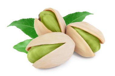 Kesme yolu ve tam derinlikte alan ile beyaz zemin üzerinde yaprakları izole şam fıstığı