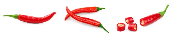 Red hot chili peppers isolated on white background. Set or collection — Stock Photo, Image