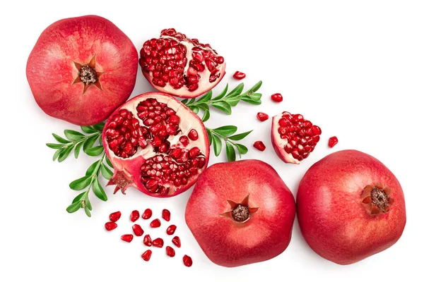 Pomegranate isolated on white background with clipping path and full depth of field. Top view. Flat lay — Stock Photo, Image