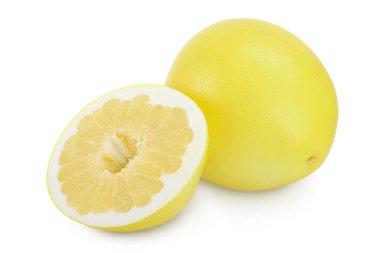 pomelo with half isolated on white background with clipping path and full depth of field clipart